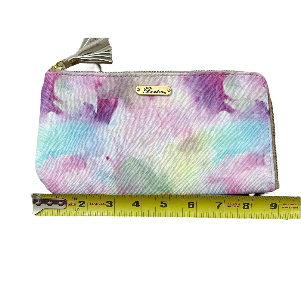 Buxton Wallet Tie Dye Organizer Clutch Zip Around Faux Leather Card Holder NWOT